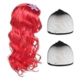 EUPSIIU Mermaid Wigs Costume Angels Princess Little Mermaid Pretend Fancy Dress Up Costume Wig Red Long Curly Cosplay Wig Adult Kids Mermaid Themed for Halloween Christmas Masquerade Party (Red)