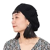 CHARM Womens Mens French Beret Hat - Summer Hand Knitted Ladies Hats 100% Cotton Beanie Berets Crochet Caps Black