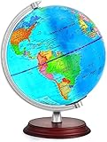 TTKTK Illuminated World Globe for Kids & Adults All Ages with Wooden Stand,Built in LED for Educational Night View Globe lamp for Kids Home Décor and Office Desktop（Contains pen and Cleaning Cloths）