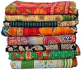 Estationeryhouse Indian Vintage Kantha Quilt Handmade Throw Reversible Blanket Bedspread Cotton Fabric BOHEMIAN quilt (1)
