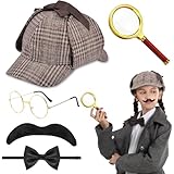 Glirop 5 Pcs Detective Costume Set, 1920s Role-playing Detective Accessories Victorian Sherlock Holmes Fancy Dress Kits for Kids Adult Word Book Day Halloween Cosplay Carnival Party