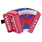 LIEKE Mini Kids Accordion 10 keys Button Accordian Musical Instrument for Beginners (Red)