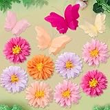 SUNBEAUTY Large Paper Flowers, Giant Flowers Decoration, Daisy Butterfly Hanging, Paper Flower for Wall 3D Party Decor Colourful Butterflies for Birthday Baby Shower Wedding Spring Garden Party 12Pcs