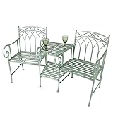 Dibor 2 Seater Garden Bench with Table Green Vintage Style Garden Sofa Patio Set Tete-A-Tete Jack and Jill Love Seat Patio Balcony Lawn Decking Furniture
