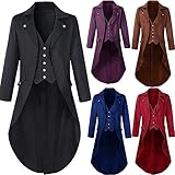BVEBJDX Adult Medieval Steampunk Tailcoat UK Sale Clearance Men's Vintage Victorian Jackets Gothic Halloween Costumes Renaissance Long Trench Coats Lapel Collar Button Elegant Tuxedo Retro Tail Coat