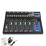 Bluetooth Portable Audio Mixer 7-Channel Professional Stereo Mixer Digital USB Computer Jack 3-Band Equalizer 6 Music Modes 48V Phantom Power Stereo DJ Mixer LCD Display For DJ,Recording,Stage