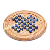 Ajuny Classic Solitaire Game - Vibrant Round Wooden Board with Colorful Marbles - Fun Family Strategy Game - 9x9 Inch, Ideal for Game Night