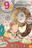 "Express Yourself" Birthday Card for Granddaughter Age 9 - Includes Badge and Envelope - Animated Adorable Little 9 Year Old Girl Design for Her