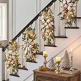 4 Pack Artificial Christmas Teardrop Swag, Stair Teardrop Swag Wreath, Christmas Staircase Decoration, Xmas Hanging Swag for Home Holiday Decor