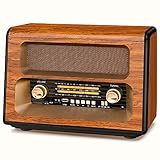 PRUNUS J-199 Retro Radio, AM/FM/SW Vintage Radio, Multi-Power - Mains and Rechargeable Battery or D-Cell Batteries, Portable Radio with Bluetooth Speaker, Supports USB/TF/AUX Function
