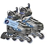 HUDORA Inline Skates Leon - Inline skates for children / teenagers & adults in black/blue - Roller skates adjustable up to 4 sizes - Comfortable & stylish skates -size 29-32