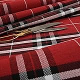 Redbrick Mill Fabrics Scottish Tartan Checked Quality Hard Wearing Plaid Chenille Upholstery Fabric by The Metre, Red, 135cm Width (Per Metre)