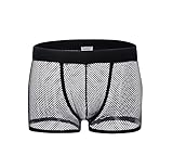 ROSVAJFY Men's Sexy Mesh Boxer Shorts See Through Breathable Underwear Fishnet Low Rise Pants Male Sheer Trunks Stretch Panties Comfort Underpants (UK, Alpha, XL, Regular, Regular, Black)