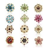 Rumyve Crystal Brooch Set, 12 Pcs Women's Blouse Rhinestone Brooch for Wedding Party, Home Decor & DIY Christmas Crafts (Gold)