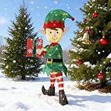 Hausse Lighted Christmas Outdoor Decor, Pre-Lit 3D Tinsel Xmas Green Elf Figure, Light Up Xmas Yard Displays, Plug in for Holiday Party New Year Winter Patio Lawn Garden