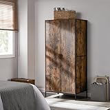 Vida Designs Brooklyn 2 Door Wardrobe Clothes Hanging Rail Shelf Industrial Rustic Bedroom Furniture (Dark Wood)