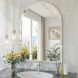 JIINGYO Frameless Bathroom Mirror, 24"x32" Arched Bathroom Vanity Mirrors for Beveled Edge, Arched Wall Mirror, Decorative Arch Mirrors for Bedroom, Entryway, Living Room