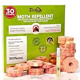 Zidina Moth Repellent for Wardrobes | 30x 100% Natural Cedar Wood Rings with Free 4.5ml Organic Cedar Oil | Wardrobe Fresheners | Includes Organic Fabric Bag & Sandpaper