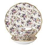 Royal Albert 40017568 100 Years 1940 English Chintz Teacup, Saucer, Plate 20cm, 3 Piece Set, White, Bone China