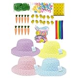 Easter Decorations Easter Bonnet Kit Bundle - Make Your Own Craft Bundle Kit - 4 X Easter Bonnet Hat, Chenille Wire Kits, Chicks, Eggs, Carrots, Grass, Eggs, Daisies - Easter Bonnet Decorations Kit