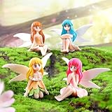 4PCS Fairies for Fairy Gardens Accessories Ornaments Small Fairies Figures Miniature Figurines Plastic Fairy Cake Topper Decorations Mini Statues Gifts White