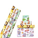 HBell Animal Birthday Wrapping Paper,4Rolls Animal Gift Wrapping Paper,43cm x 3m Kids Wrap Paper for Boys Girls Birthday Gift Wrap (Multicolor)