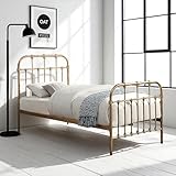OAT Home Camden Metal Bed Frame, Victorian Hospital Style, Antique Brass or Silver Steel Effect, Single/Double/King Size (Antique Brass, Single)