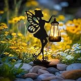 GIGALUMI Iron Fairy Statue Garden Ornaments Outdoor with Solar Powered Lights, for Mom, Gifts for Women, Waterproof Garden Statue Decorations for Patio, Yard(1 Pack)