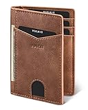 VULKIT Credit Card Holder RFID Blocking Slim Leather Wallet Anti Scan Bank Card Holder Quick Access with 10 Slots, Brown