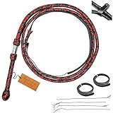 Kangaroo Leather Bullwhip 8 feet / 2.4 meter Length in 16 Plait Bull Whip Red and Black Horse Riding Cracking Loud Whip Cattle