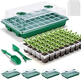 LATERN 4Pcs Plant Seedling Trays, 24 Cells Plastic Seedling Nursery Tray Flower Seed Propagator with Adjustable Vent for Greenhouse Garden Home Seedling (with 20Pcs Plant Labels, 2Pcs Seeding Tools)