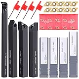 VerRich 1/2" 12mm Shank Indexable Lathe Turning Tool,14Pcs Lathe Tool Kits with 10PCS DC070204 Carbide Inserts and 4Pcs Turning Tool Holders S12M-SDUCR07/SDJCR1212H07/SDNCN1212H07/SDJCL1212H07