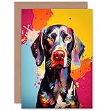 Artery8 Shorthaired German Pointer Dog Lover Gift Pet Portrait Colourful Artwork Painting Sealed Greeting Card Plus Envelope Blank inside