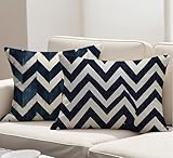 Pillow Cases 2 Pack Blue Cushion Covers 50x80 cm Geometry Cushions Double Sided Printing, Large Velvet Rectangle Decorative Pillows with Invisible Zipper for Sofa Bed Decor, Gifts for Women R-1155