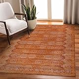 Modern Vintage Rug, Living Room Rug, Bedroom Rug, Non-Slip Rug for Kitchen, Hallway, Dining Room, Orange, Short Pile, Suitable for Robot Vacuum Cleaner, Antique 1115 (80 x 150 cm)