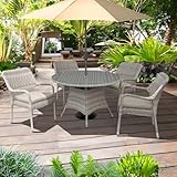 Palmera Rattan Stacking 4 Seat Dining Set in Sandy White with 2.7m LED Parasol and Base