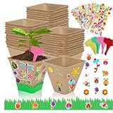 GOSIA 50 Sets Garden Paper Pot Craft Kit, 50 Pieces Mache Plant Pots with 20 Foam Stickers and 50 Pcs Pot Labels