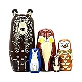 Russian Nesting Dolls- Bear Wooden Matryoshka Dolls for Kids Handmade Cute Cartoon Animals Pattern Nesting Doll Toy Stacking Doll Set of 5