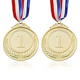 Azushwer 2 Pcs Metal Medals, Olympic Gold Medals for Children, Metal Sports Day Medals, Kids Children's Party Award Medals with Colorful Ribbons for Party Festival Sports Competition Prizes Awards