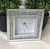 SQUARE LOOSE DIAMANTE MANTLE CLOCK CRUSHED JEWEL GLASS MIRRORED TABLE CLOCK 14X4.5X14CM