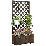 Outsunny Garden Planter with Trellis, 45L Raised Bed for Climbing Plants, Vines, Flowers, Outdoor Planter Box for Patio, 72.5 x 31.5 x 149.5 cm, Carbonised Finish