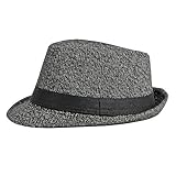 Fedora Trilby Hat for Men Short Brim Panama Hat British Vintage Wool Felt Jazz Cap Bowler Cap Jazz Dancers Gangsters Rapper Cowboy Gentleman Fedoras Roll-up Manhattan Headwear for Party Dancing Stage