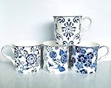 heritage FINE Bone China Set of 4 Mugs Gift Boxed Blue Story Design (4)
