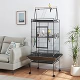 Large Bird Cages Parrot Cage Wide Flight Metal Animal Cage for Budgie Parakeet Conure With Rolling Stand Wheels (Black, 81L x 87W x173H)