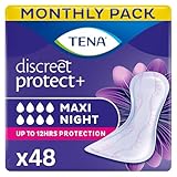 TENA Discreet Maxi Night, Incontinence Pads for Women, Specifically Designed for Night Time Protection with Wider Back and Extra Length, 48 Count (Pack of 8 x 6),packaging may vary