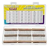 ALLECIN 25 Values 1/4W Resistor Kit From 1 Ohm to 1M Ohm 1/4 Watt 5% Carbon Film Resistors Assortment