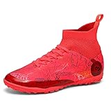 VTASQ Boys Football Boots Kids Astro Turf Trainers Junior Football Shoes Girls Soccer Shoes Indoor Outdoor Athletic Sneakers Non-Slip Sports Shoes Unisex Red UK 6
