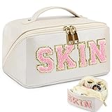 GINOYA Large Capacity Toiletries Bag, Birthday Gift for Girl, Ladies Makeup Organiser Bag with Skin for Skincare Preppy Makeup Pencil Case Cosmetic Travel Pouch