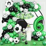 6th Birthday Football Balloon Arch,6th Soccer Balloon Garland Kit with Green Number 6 Football Balloons for Boys Kids 6 Birthday Soccer Theme Party Decorations