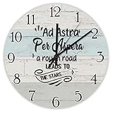 Yelolyio Hanging Clock 10in Ad Astra Per Aspera Wooden Wall Clock Inspired Quote Clocks Silent Quartz Battery Operated Home Decor for Home Shelf Living Room School Terrace